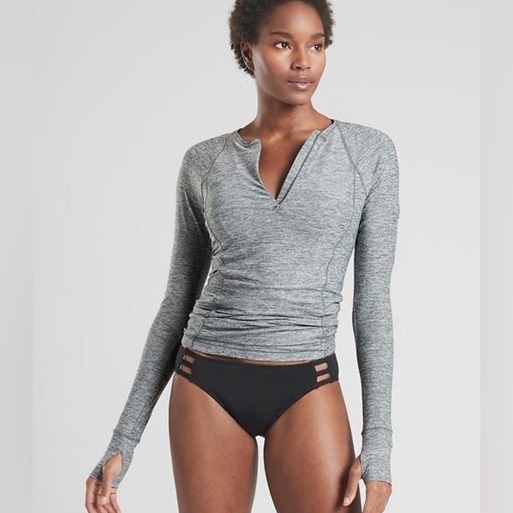 Athleta Pacifica Heather Gray Long Sleeve Top Ruched Women's Size XS Thumbholes